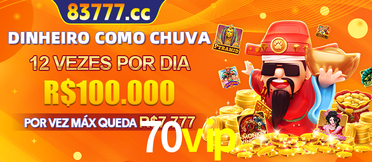 Banner do programa de recompensas Recomende para amigos do 70vip, detalhando os bônus por convidar amigos, com prêmios que chegam a R$288.888.