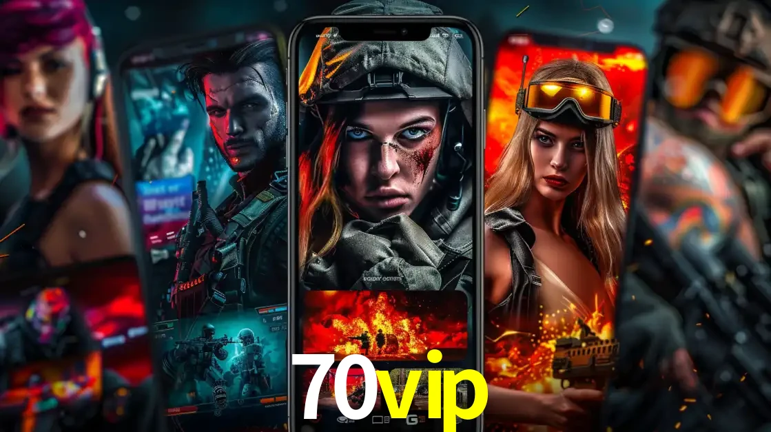 Montagem de telas de celular mostrando diversos personagens, masculinos e femininos, de um jogo de tiro, ilustrando a diversidade de equipes de e-sports para apostar no 70vip.