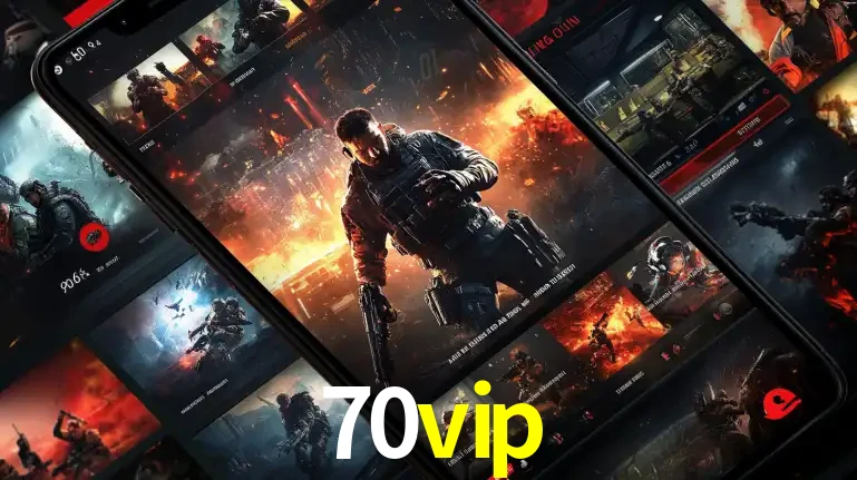 Tela de um celular exibindo uma galeria de jogos de tiro com temática militar, mostrando a variedade de e-sports disponíveis para apostas na plataforma de entretenimento 70vip.